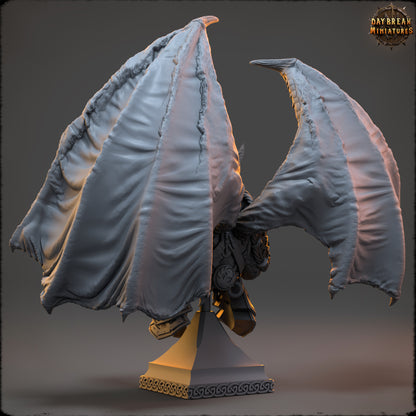Rear view of Zircon Firefang Dragon display bust showing broad wings and layered scale detail.