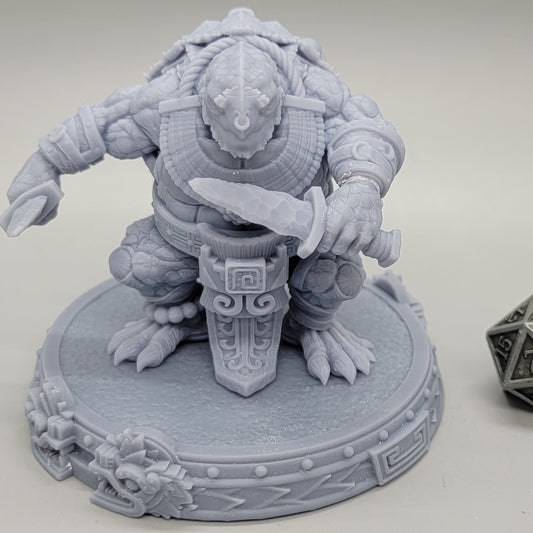 Zylotl Grimeye Large Tortle Fighter miniature with a massive shell and curved fighting knife.
