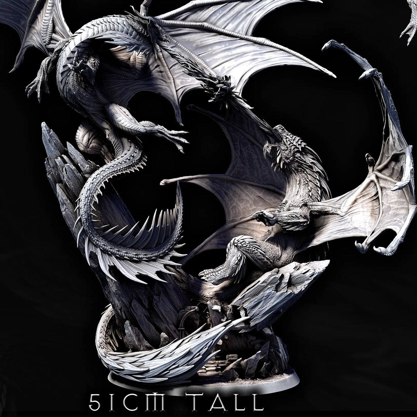 Elder Red Dragon vs Elder White Dragon fight diorama – 51 cm tall resin miniature for fantasy display or TTRPG encounters